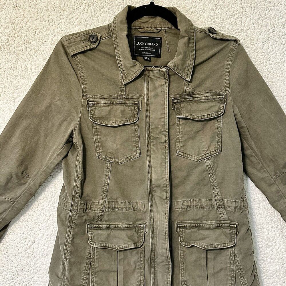 LUCKY BRAND Olive Utility Jacket Womens S Zipper & Snap Close Multi-pocket - Picture 2 of 16